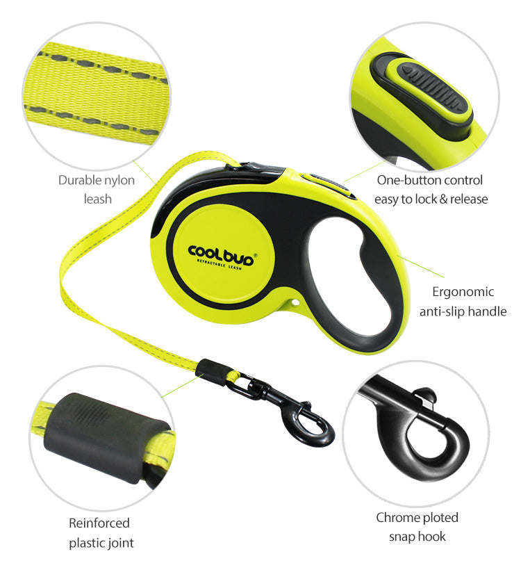 Retractable Dog Leash, 5m, Reflective Strap, 20/30/50kg